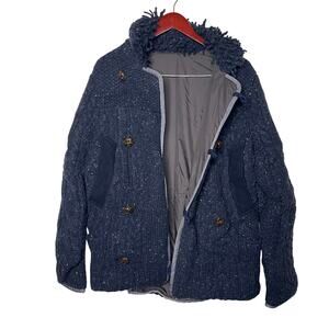 Sacai men navy knitted wool over puffer jacket sz 3 US L